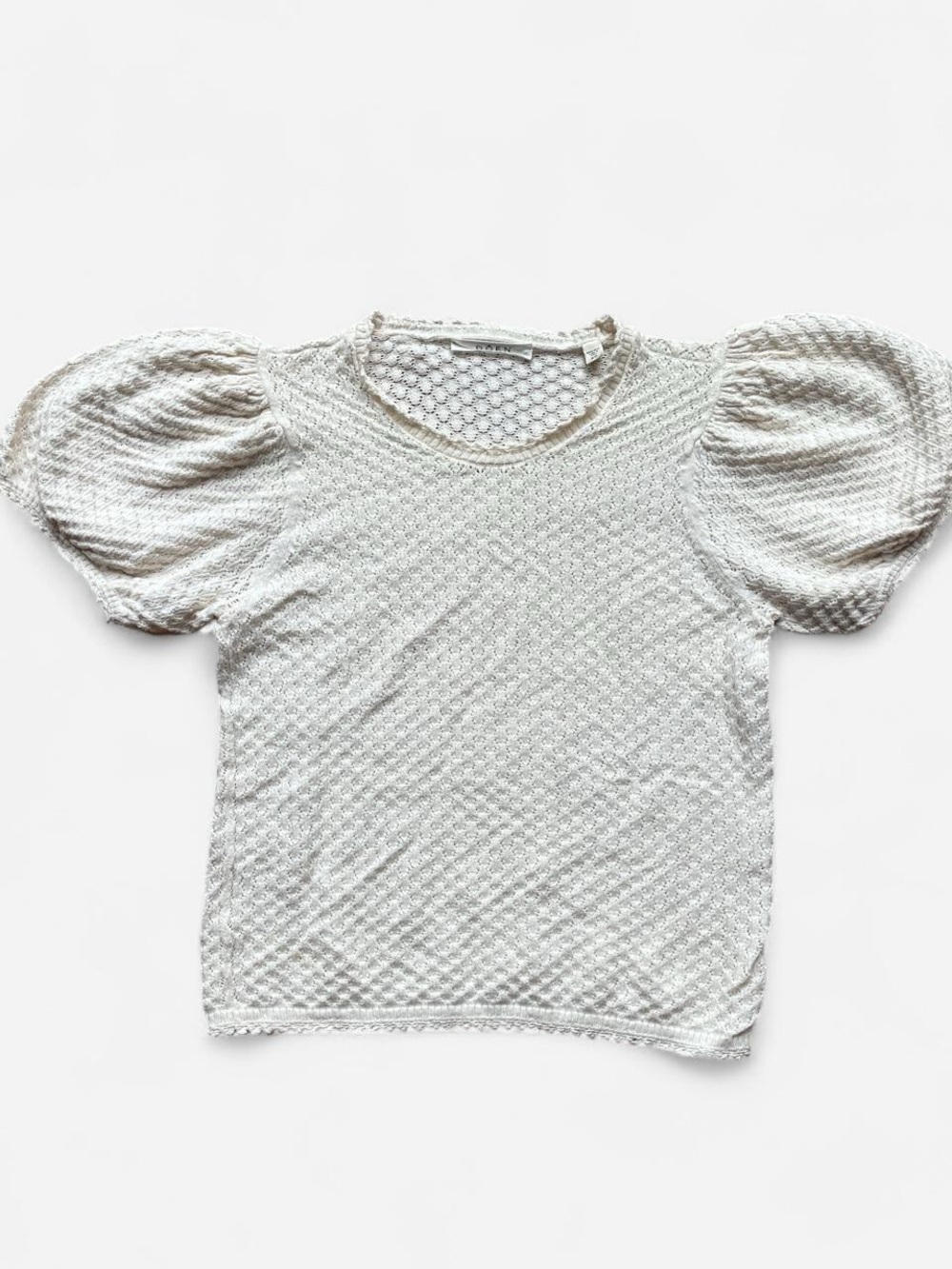 Doen Cream Textured Puff-Sleeve Knit Top